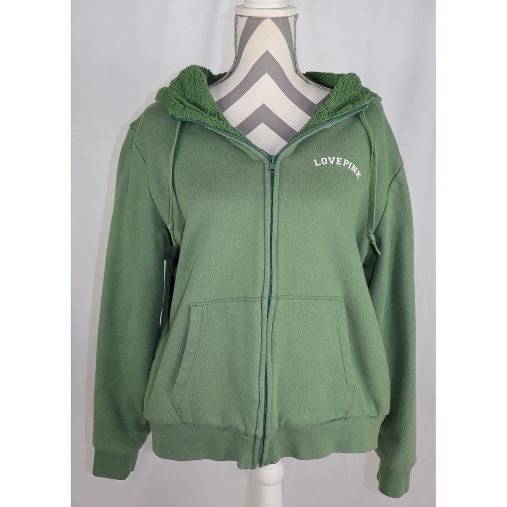 Victoria's Secret PINK Everyday Green Lounge Sherpa-Lined ‎ Full Zip Hoodie, XXL
